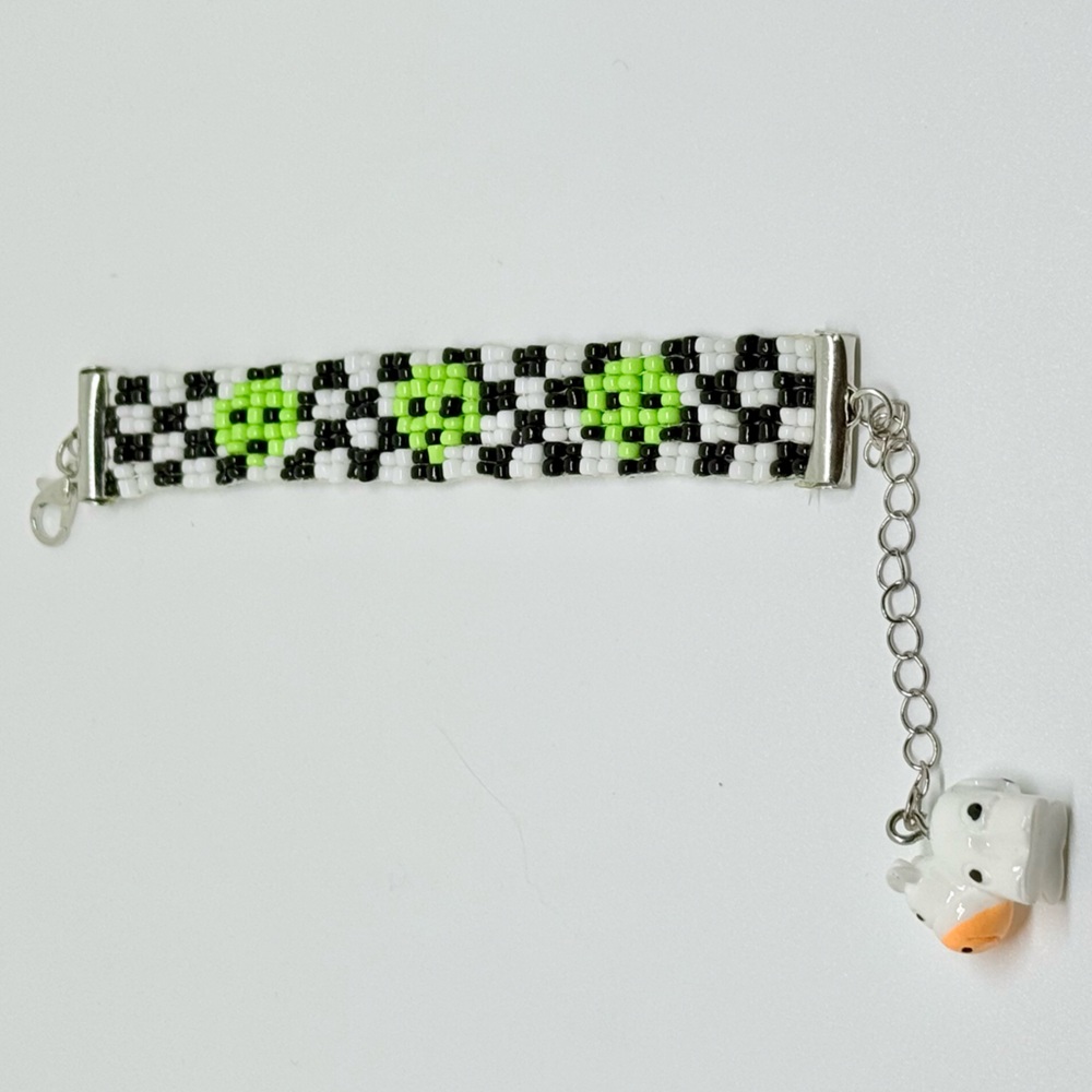 Checkered Alien Seed Bead Bracelet Handmade